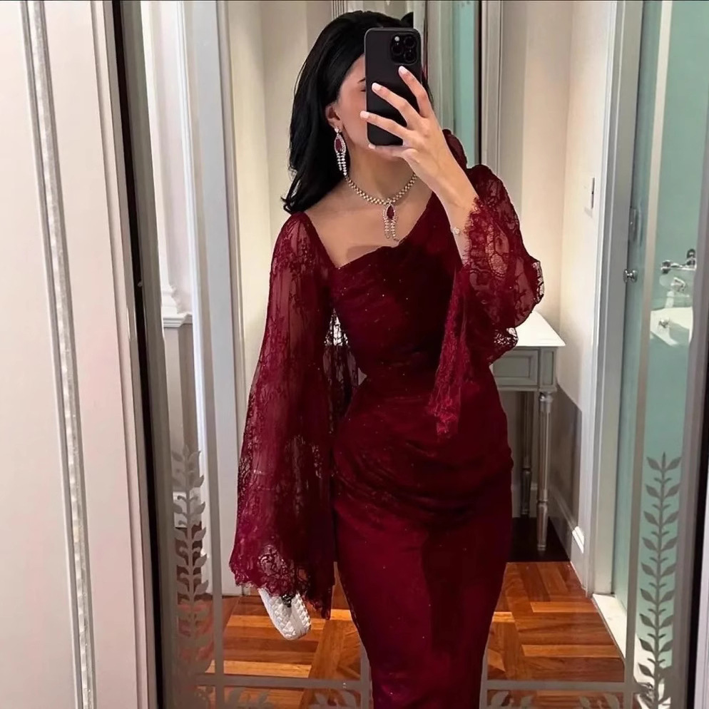 Picture of 2025 Spring Cross-border Europe, America, Middle East, and Foreign Trade Women's Wear Independent Site Amazon Elegant Lace Rhinestone Bodycon Evening Gown