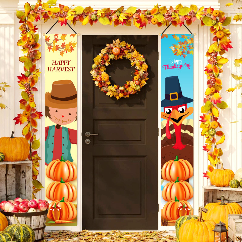 Cross-border new Thanksgiving couplet turkey door curtain autumn harvest decorations pumpkin festival porch couplet customization