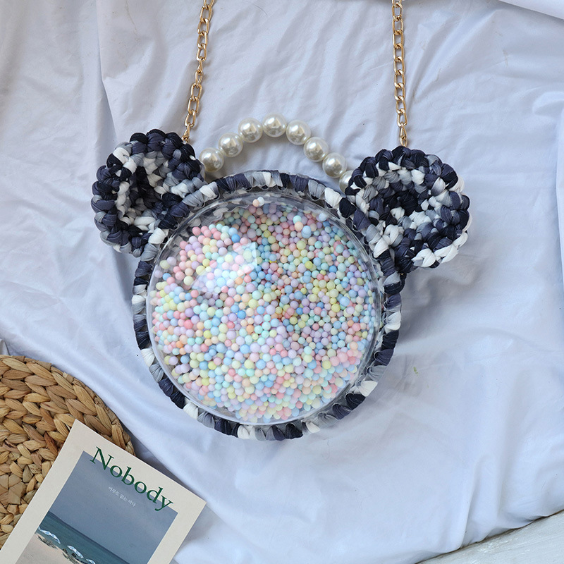 Picture of Handmade woven cloth line bear Mickey bag material bag transparent hemisphere acrylic Pearl handbag satchel