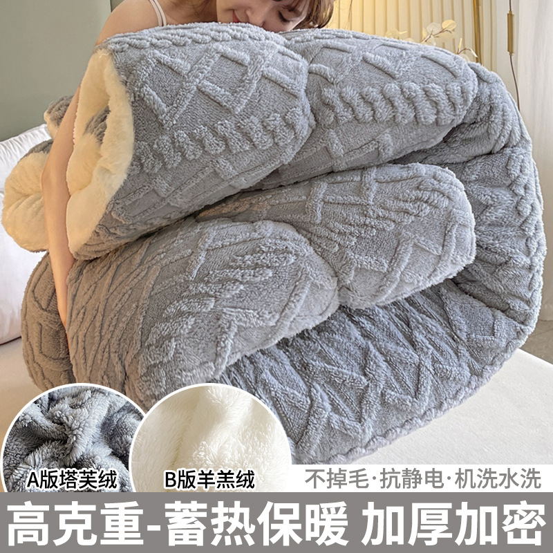 Picture of Winter Lamb Wool Quilt, Thickened Version, Warm and Plush Taffeta Quilt Core, Single Student Dormitory Cotton Bedding
