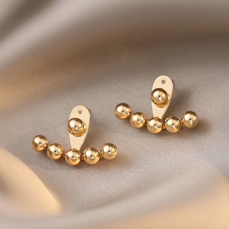 S925 Silver Needle Korean Personality Rear Hanging Round Bead Earrings Earrings Korean Style Wang Ziwen Same Five Round Bead Earrings