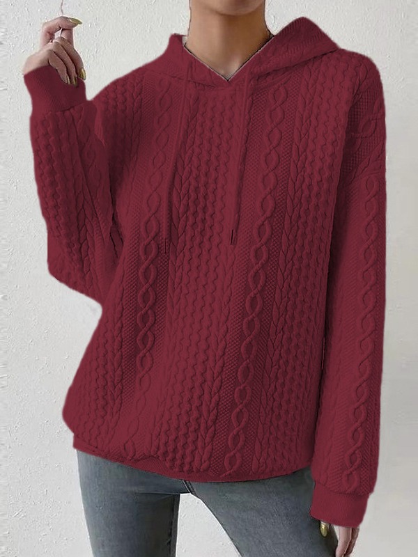 Fall 2023 cross-border Amazon new European and American plus size women's Jacquard hooded lace-up long sleeve loose sweater for women