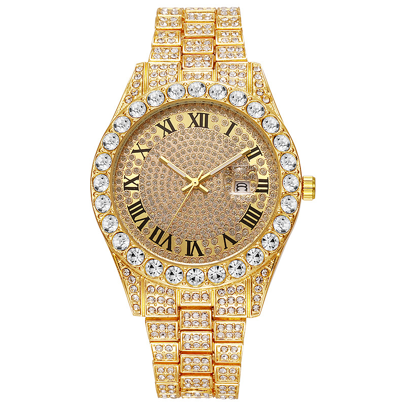 Picture of Hiphop Watch European and American Explosions Men's Steel Band Hip Hop Roman Graduated Diamond Set Calendar Men's Quartz Watch