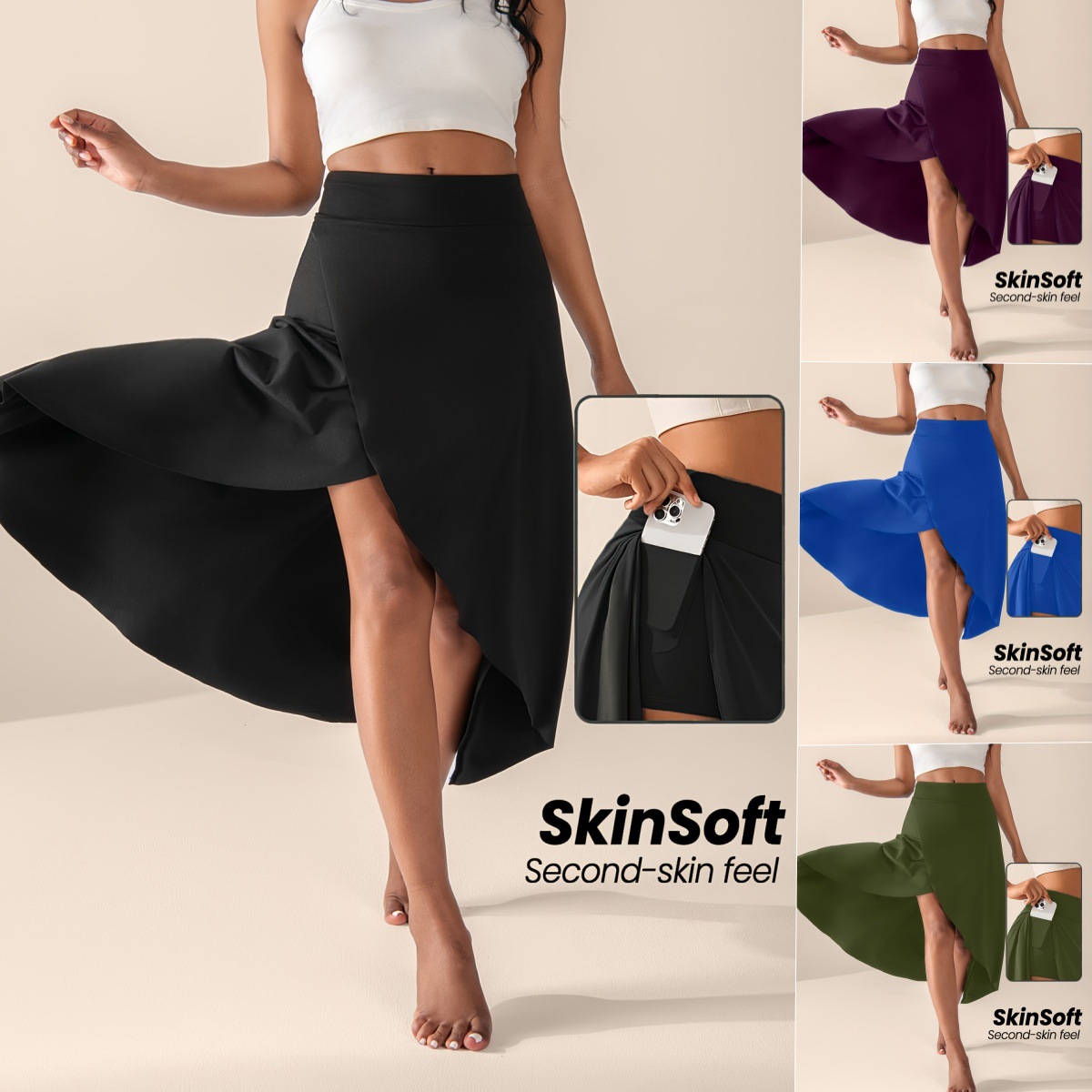 Amazon European and American Cross-border New Fashion Irregular Split Solid Color Skirt Women's Dancing Sports Yoga Skirt