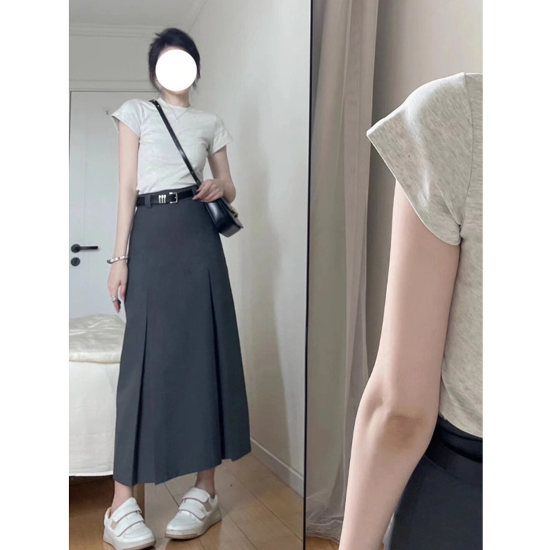 Picture of Solid Color High Waist Pleated Dress Women's Autumn and Winter plus size chubby girl Hip Covering Slimming Pear-Shaped Figure A- Shaped Mid-Length Dress