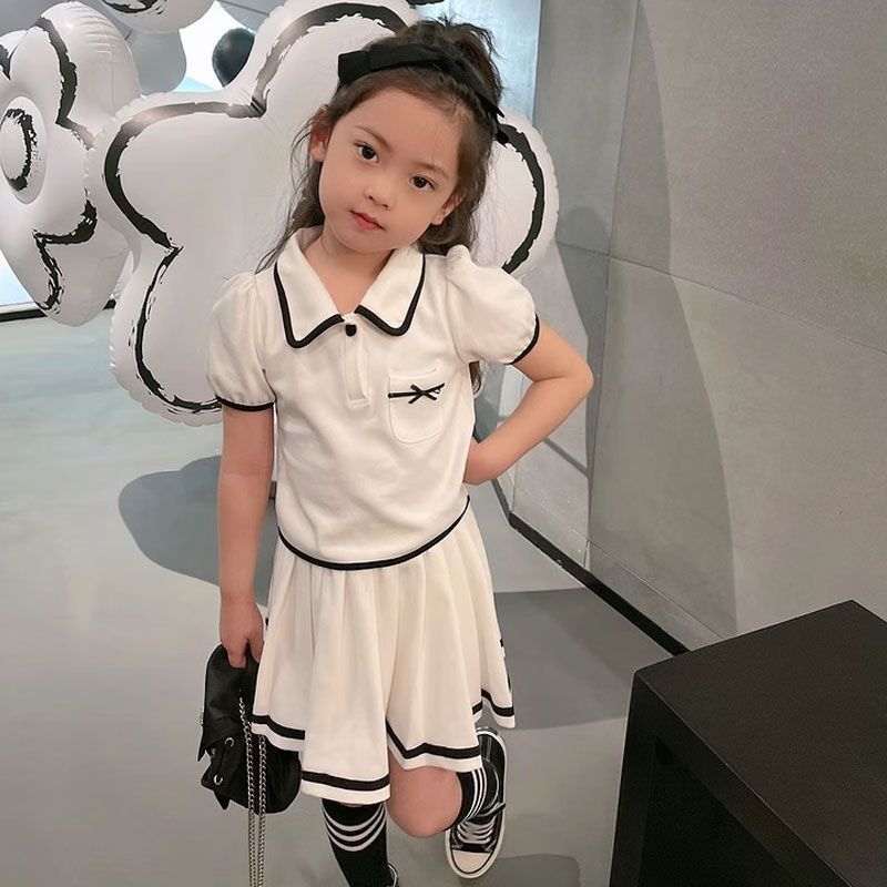 Children's Casual Suit 2025 Summer New Fashion Girls Sportswear Short-Sleeved Skirt Two-Piece Set Thin Trendy