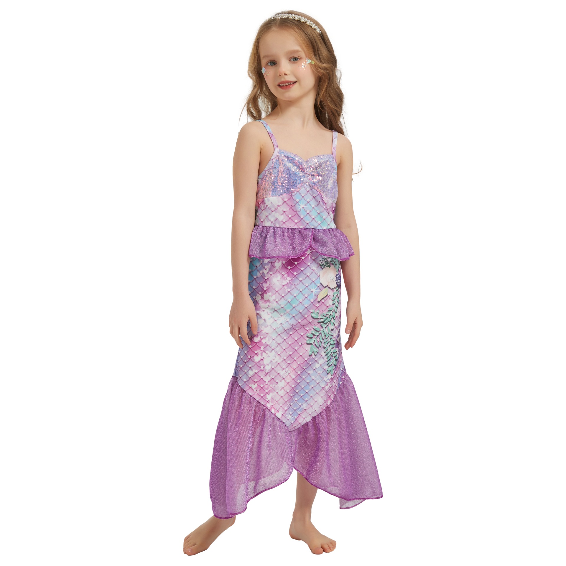 Picture of Cross-Border Foreign Trade Girls Mermaid Sequin Dress Children's Fashionable Sleeveless Mermaid Princess Dress Fishtail Long Dress