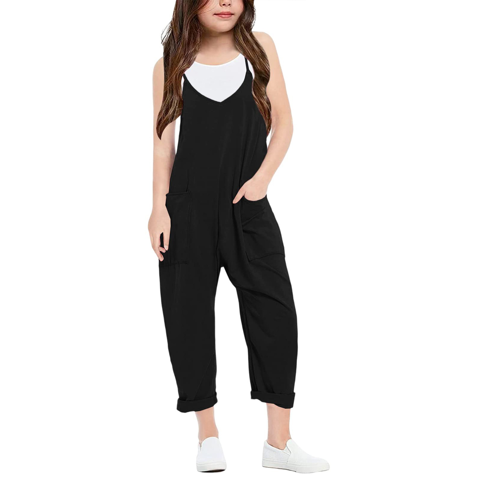 Amazon Cross-Border Foreign Trade European and American New Children's Casual Pocket Strap Tank Top Jumpsuit Long Pants