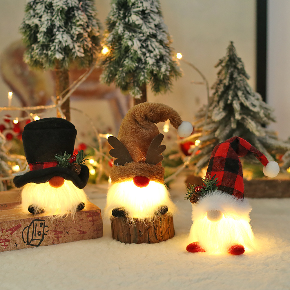 Christmas supplies with lights glowing old man Forester figure Rudolph dwarf doll Christmas tree decoration pendant