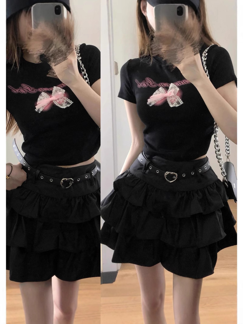 Y2K Sexy Black Cake Skirt Women's Summer New Sweet Little Fluffy Skirt High Waist Slim Skirt