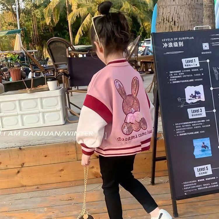 2024 Baby's All-match Top Coat Baseball Suit Spring and Autumn New Children's Korean-style Bunny Sequins Girls' Western Style