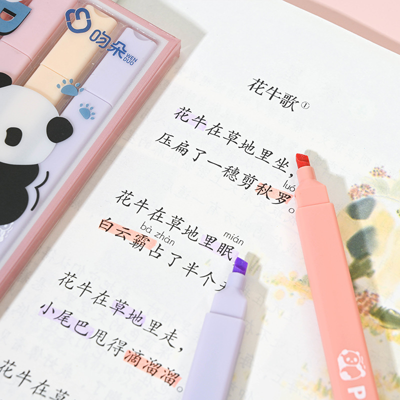 Picture of Kiss panda natural color square rod highlight pen ins cute high-looking hand account stroke key mark marker pen