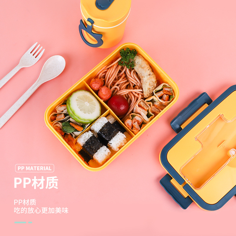 Picture of Japanese style lunch box with handle microwave oven plastic lunch box wheat straw compartment lunch box cross border