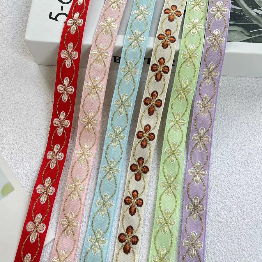 National jacquard ribbon national style small fresh four-petal flower garment bag accessories AH-2848 2 CM wide