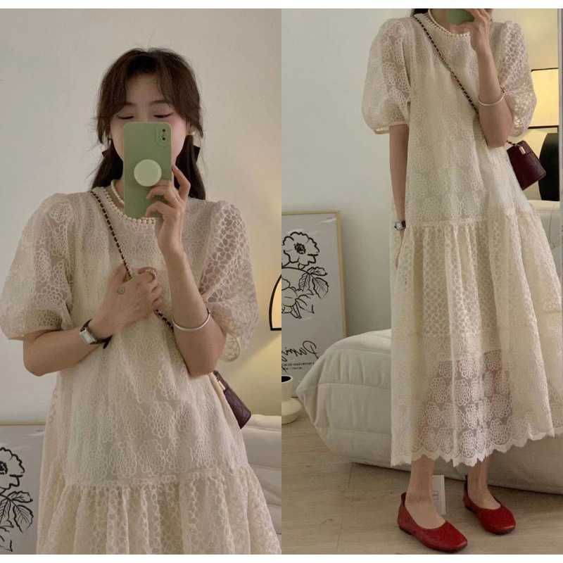 Ins Korean Style Lace Crochet Elegant Dress