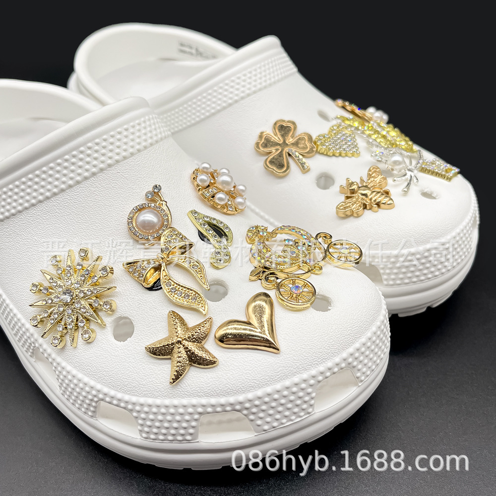 New gold series high-end clog shoes accessory, metal shoe floral buckles, beach bag DIY decorative accessory buckles