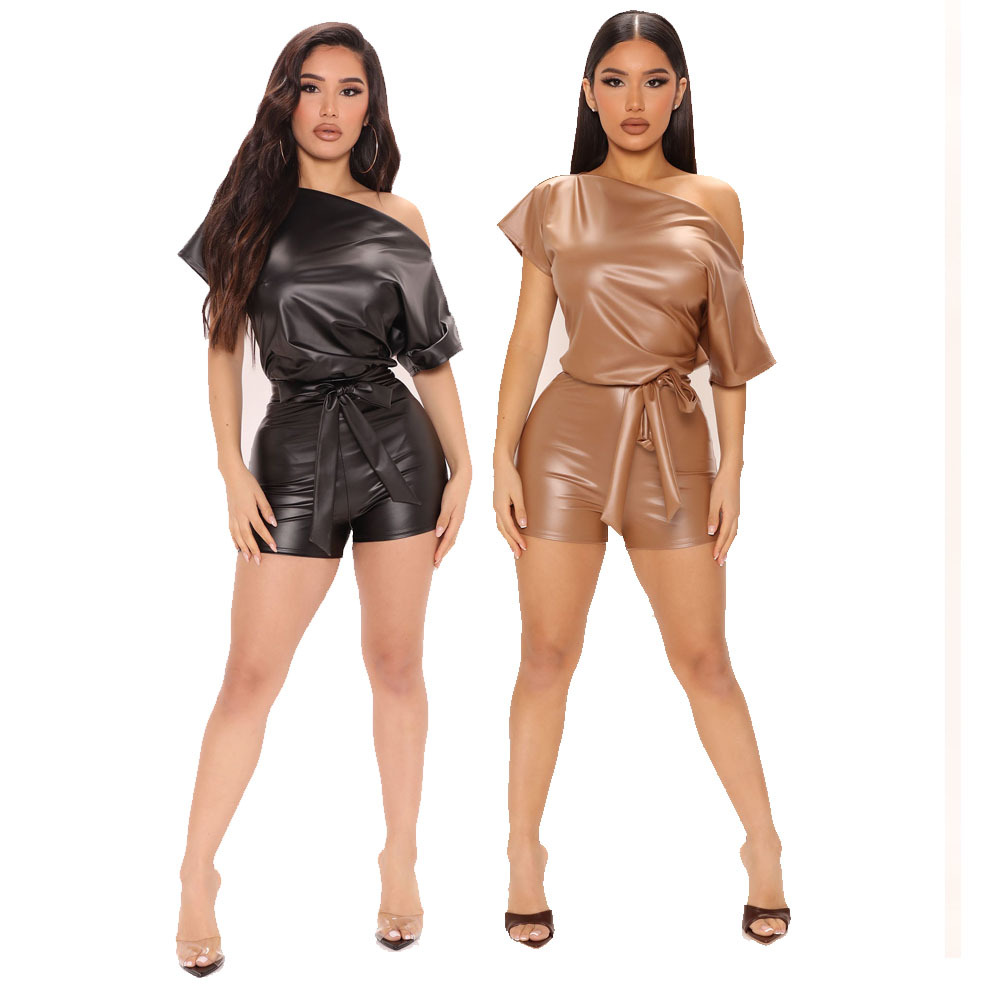 Picture of In Stock! 2022 Amazon Women's Clothing European and American Summer New Fashion Pu Slanted Shoulder Jumpsuit with Belt