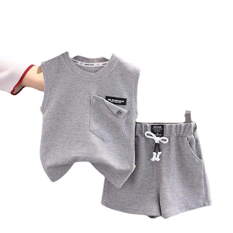 Korean-style Children's Wear Boy's Summer Vest Set New Handsome Baby Fashionable Summer Internet Celebrity Sleeveless Two-piece Set