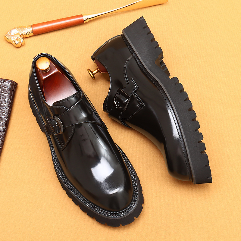 [In Activity] British Casual Leather Shoes Men's Leather Dress Business Thick Bottom Increased Patent Leather Brightening Pedal