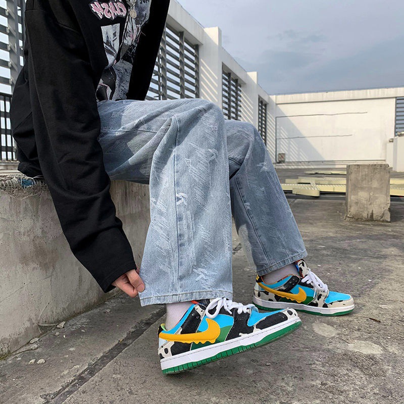 Picture of High Street Style Jeans Men's Summer Fashionable Loose Straight Wide Leg Dipped Pants Couple's Simple Pants