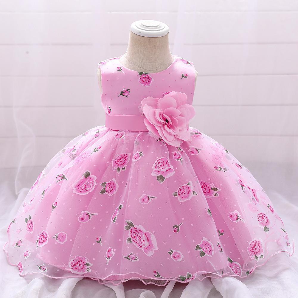 Picture of European and American style printed dress children's flower princess dress flower girl's wedding dress girl's baby one-year-old dress