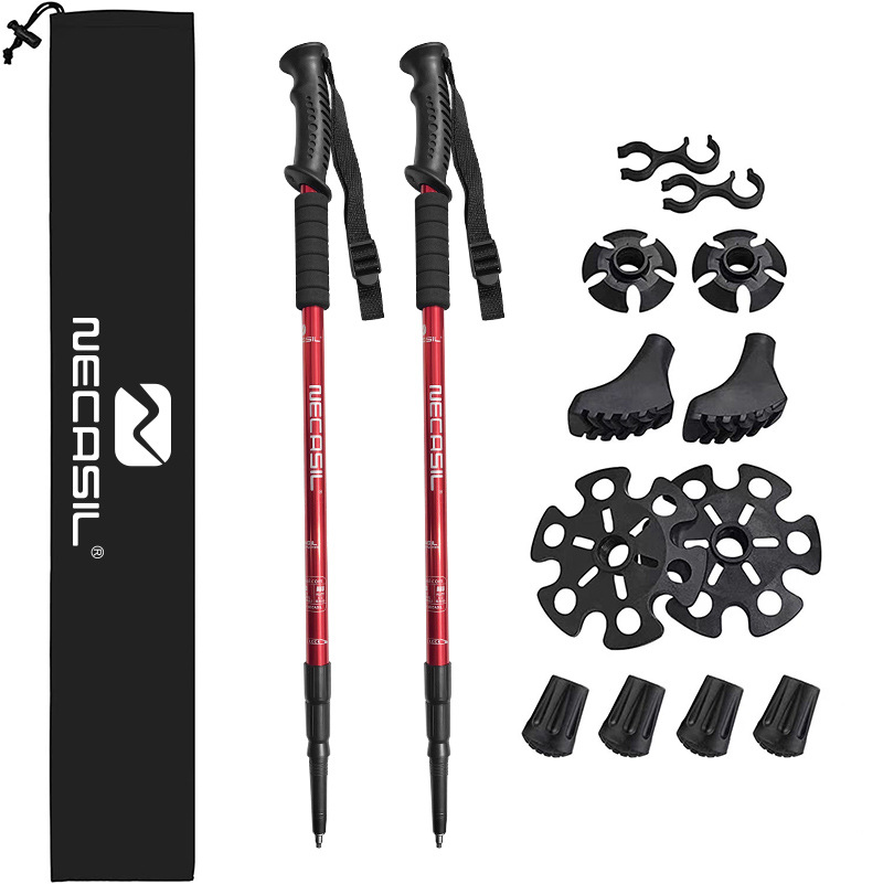 Newkaro Outdoor Aluminum Alloy Trekking Pole Three-Section Telescopic Straight Handle Set Inner Lock Shock Absorption Cross-Border Hot Sale