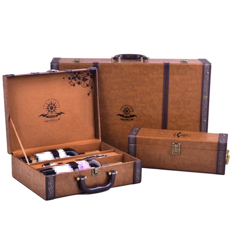 Picture of Spot Red Wine Gift Box Double Leather Red Wine Handbag 2 Wine Packaging Boxes Red Wine Box Wholesale