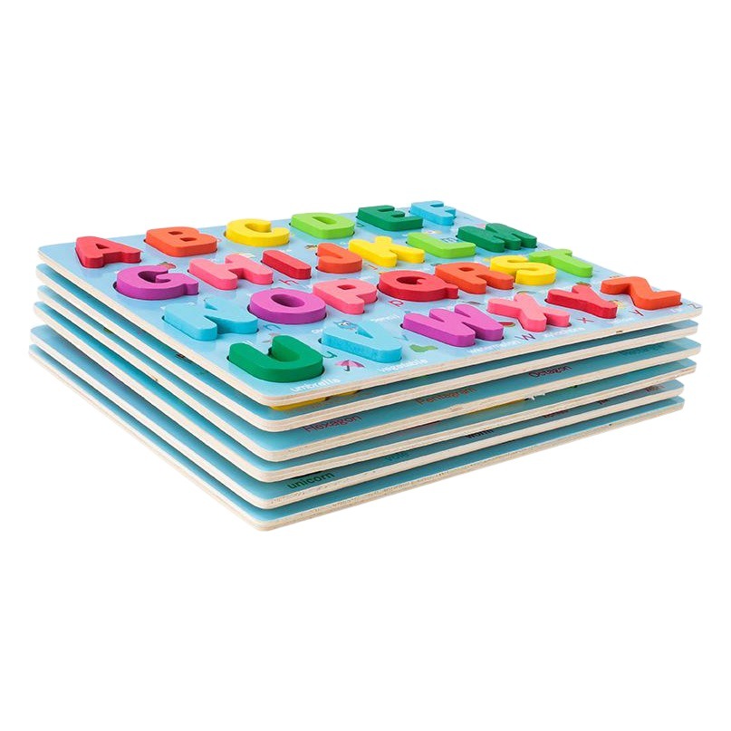 Children's Early Education Digital Alphabet Shape Cognitive Board Baby's Three-Dimensional Wooden Hand-Grasping Jigsaw Puzzle Intelligence Toys