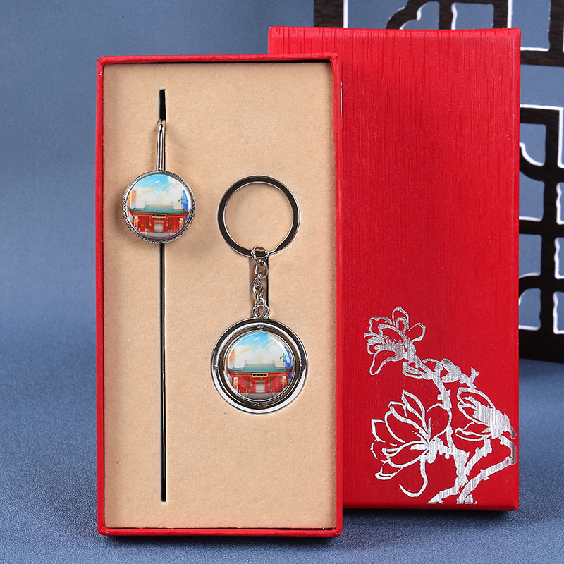 Picture of Beijing Temple of Heaven, Wuhan Yellow Crane Tower, Nanjing, Guangzhou Souvenir Metal Bookmark Keychain Set Custom Cultural and Creative Style