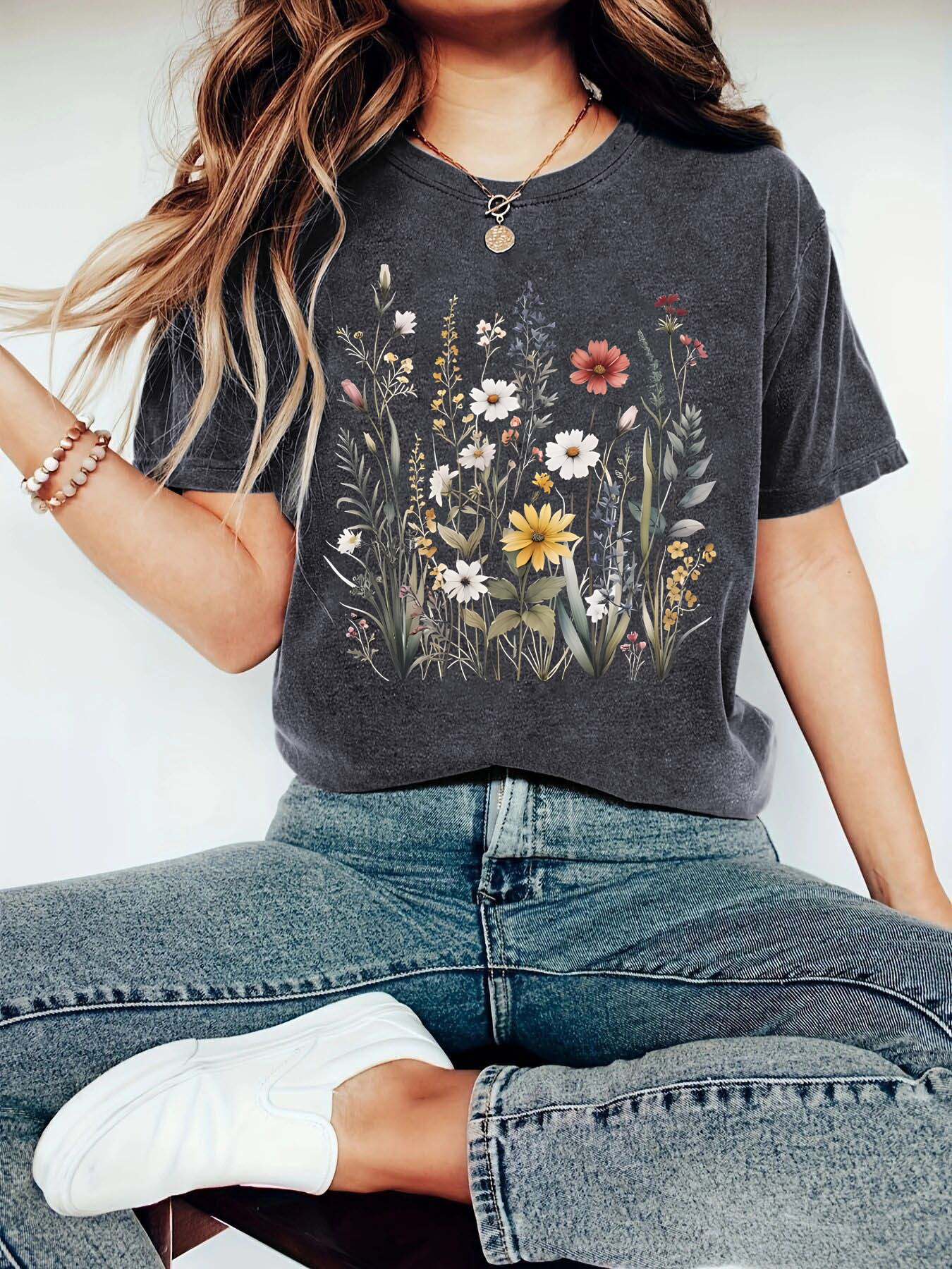 Picture of Amazon Europe and the United States summer women's plant flower pattern printing round neck short sleeve casual fashion foreign trade explosion T-shirt