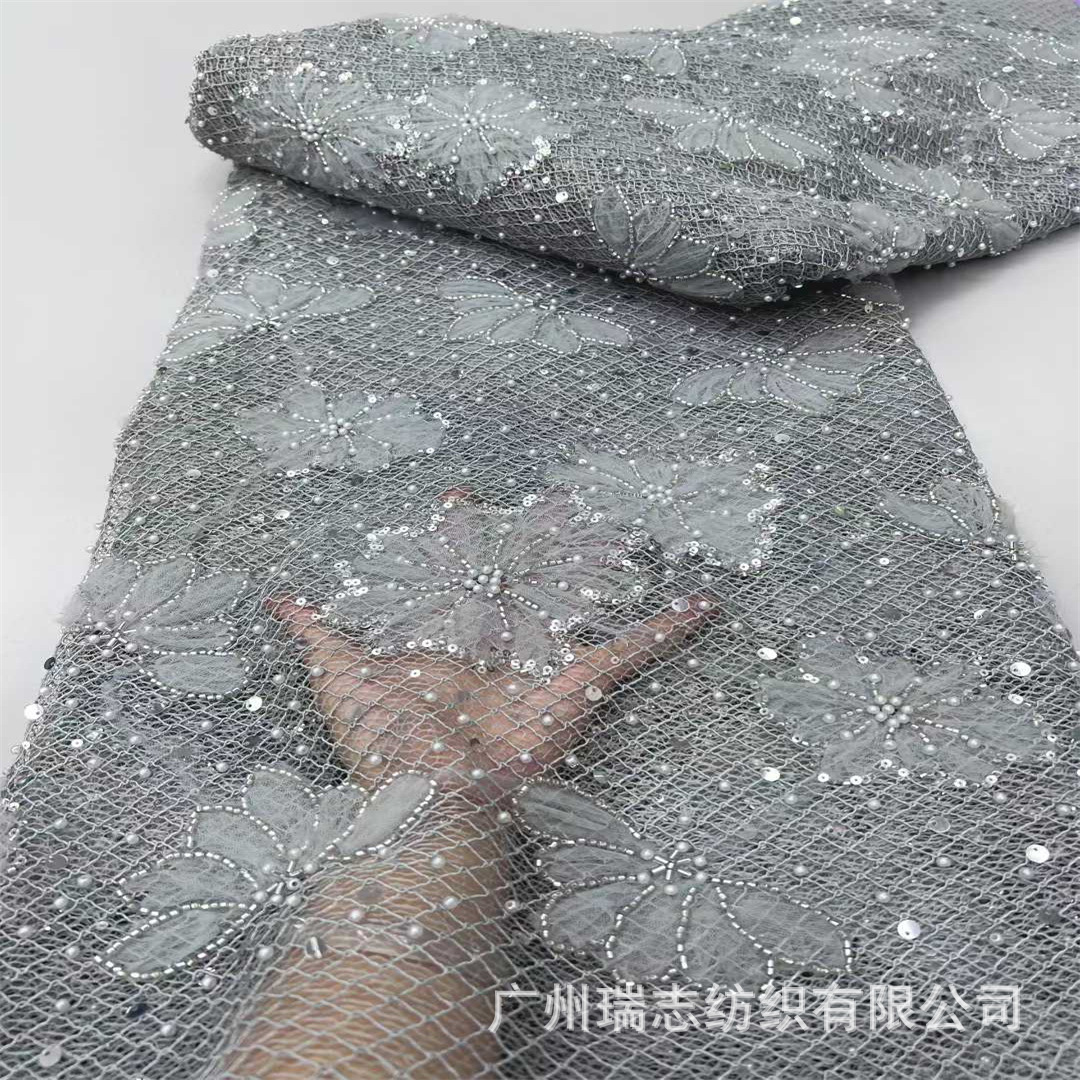 Three-dimensional plates, floral bands, bubble beads, tubes, sequins, embroidered mesh, wedding dresses, stage dresses, women's clothing, African lace fabrics