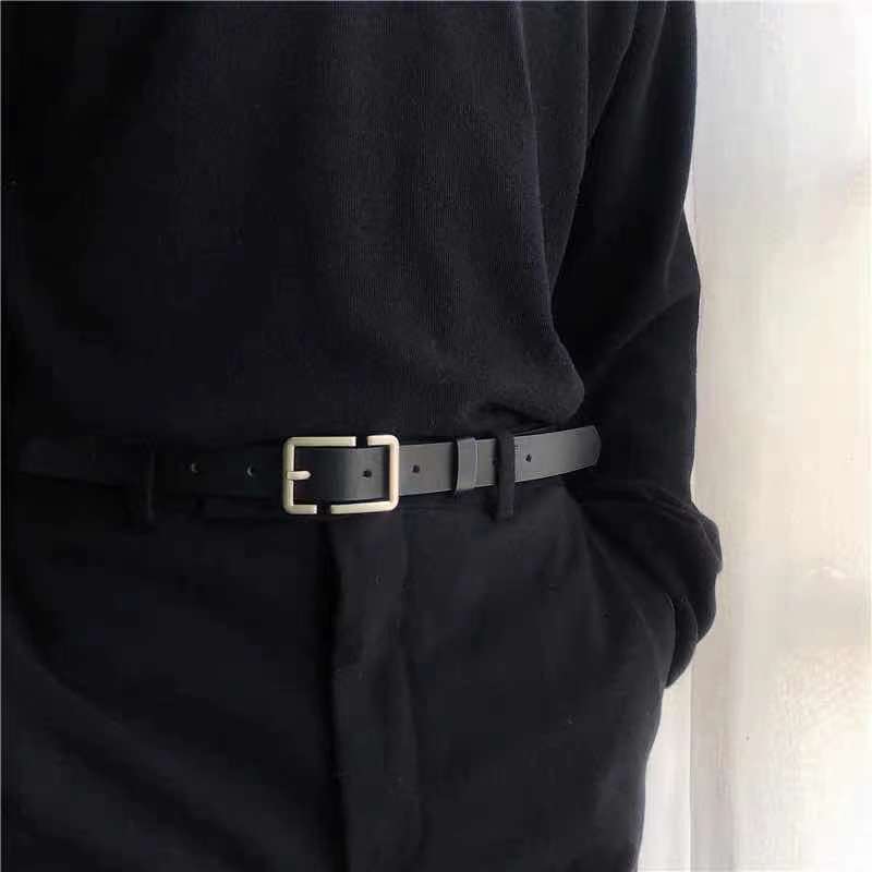 Trendy Casual Dress Pants with Thin Belt for Men, Korean Style, Young People Pu Leather Small Belt, Ins Style Versatile Pants Belt Decoration