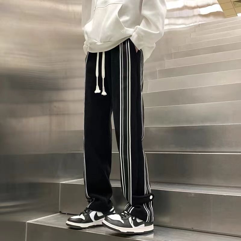 Pants Men's Spring and Summer American Style High Street Straight Loose Wide Leg Pants Design Sense Lazy Style Casual Sports Pants