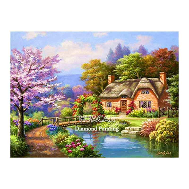 Picture of 5d diamond painting 2021 new full diamond back garden living room handmade crystal dot stick diamond brick sticker cross stitch