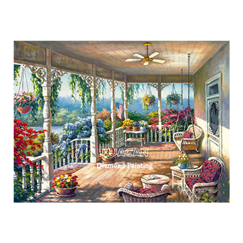 Picture of 5d diamond painting 2021 new full diamond back garden living room handmade crystal dot stick diamond brick sticker cross stitch