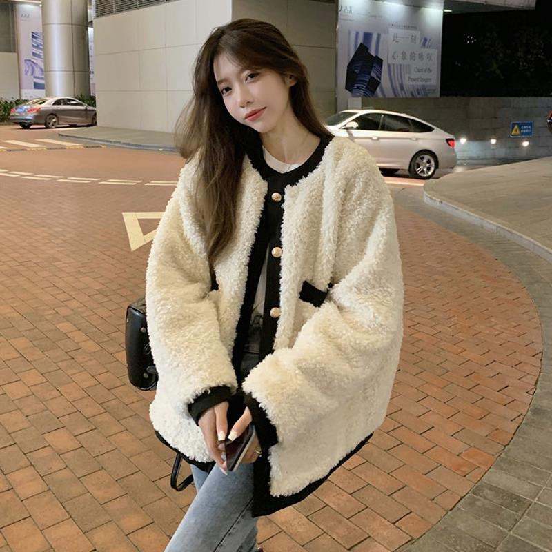 Chanel Style Coat Women's Winter 2023 New Lamb Wool Thickened Warm Design Western Style Age-reducing Chic Top