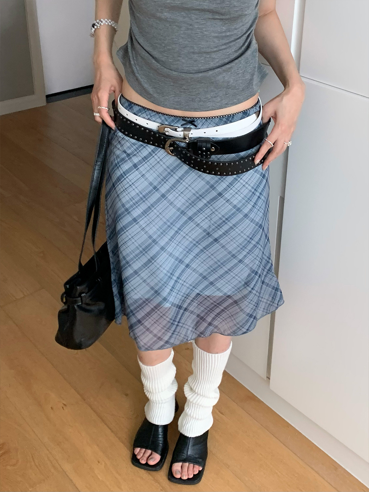Dorothy Summer South Korea Vintage Contrast Color Plaid Bow Decorative Mesh Lace A- Line Skirt for Women