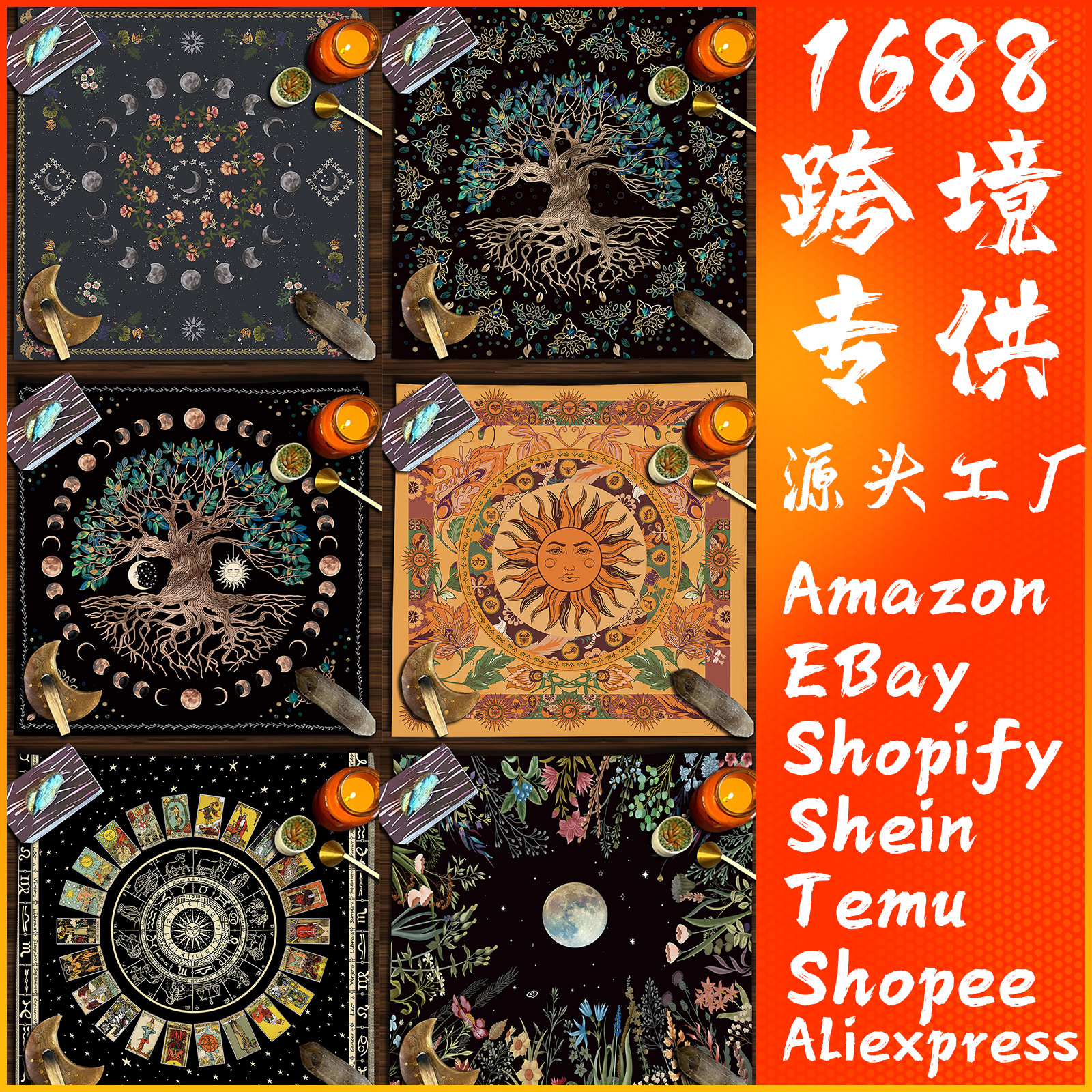 Tarot Tablecloth Mandala Life Tree Butterfly Mushroom Constellation Flannel Tablecloth Instagram Style Stall Tablecloth