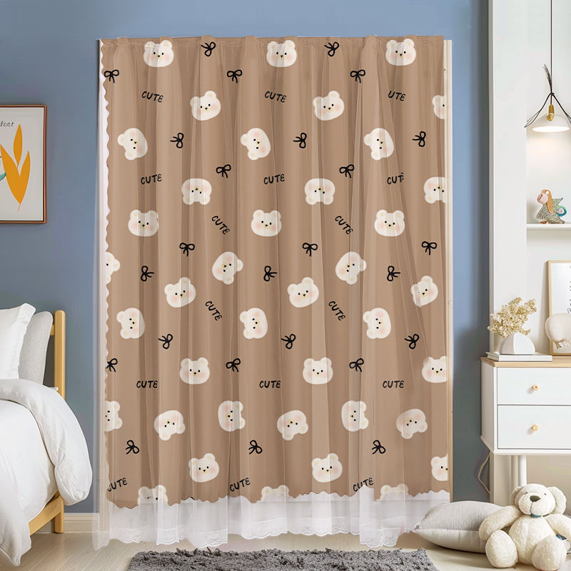 Picture of Double-layer strong shading curtain non-perforated living room bedroom finished curtain hotel bay window printed fabric curtain wholesale