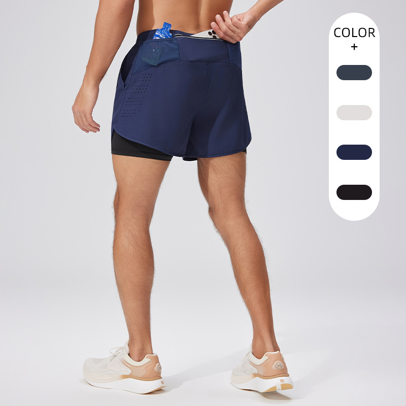 Summer Cross-border Men's Outdoor Running Double-layer Quick-drying Shorts Test Track and Field Training Sports Daily Sports Pants