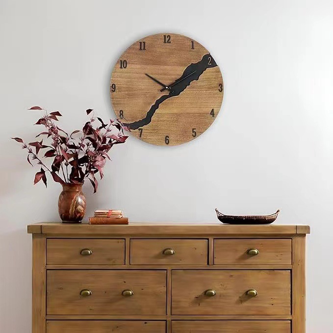 Cross-border Crack Wall Clock Simple Wooden High Sense Clock Home Decoration Wall Art Clock