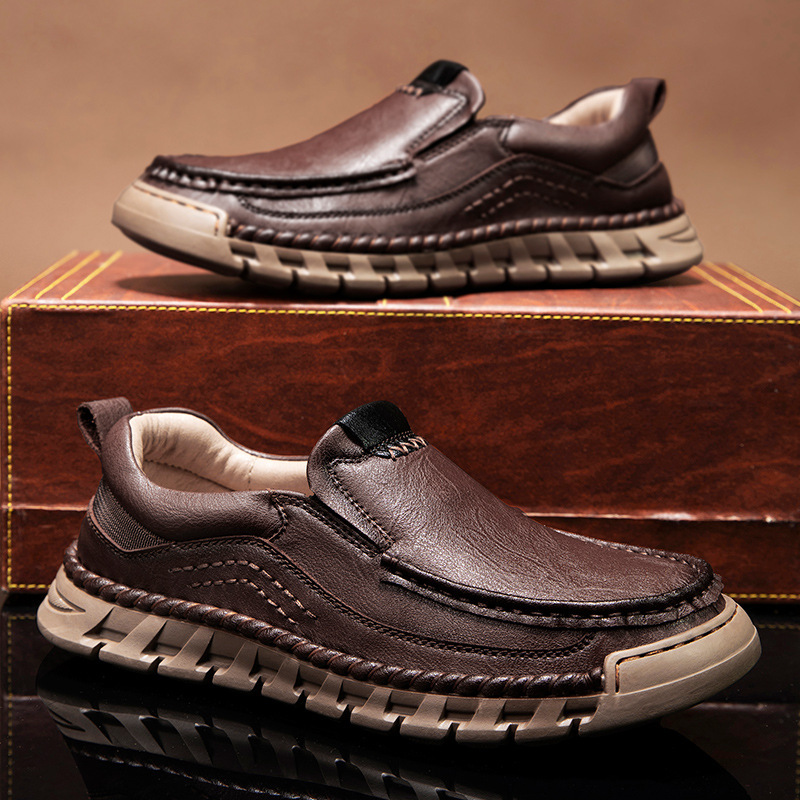 Cross-border Amazon new hand-sewn business leather shoes spring and autumn men's slip-ons casual fashion plus size loafers