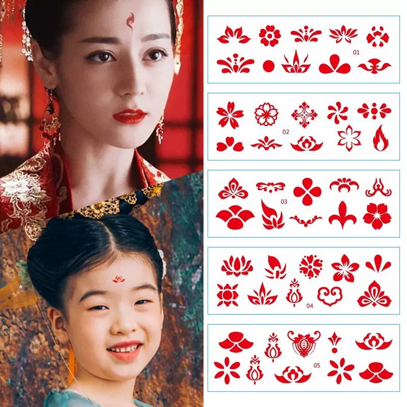 Children's Eyebrow Sticker Hanfu Flower and Mother-in-the-Piece Sticker Antique Girl's Costume Performance Printing Tattoo Baby's Forehead Sticker