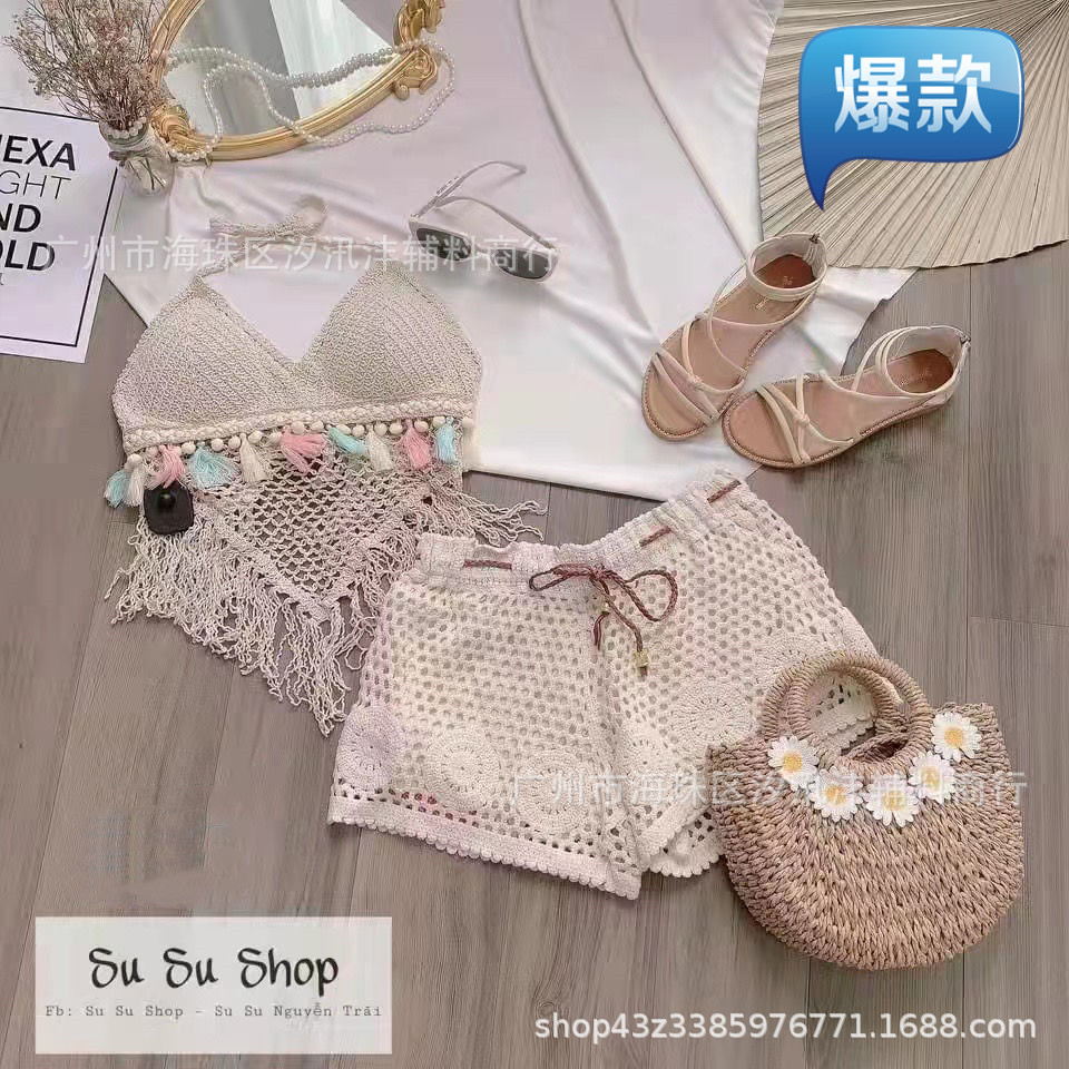 Summer New Style Sexy Backless Seaside Vacation Neck Knitted Short Outer Camisole Top for Women
