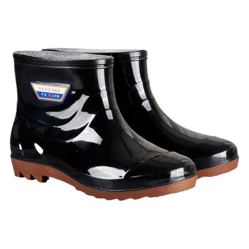 Men's Round Toe Comfortable Rain Boots Plastic Low-barrel Waterproof Shoes Men's Short-barrel Non-slip Rain Boots Kitchen Fishing Rubber Shoes for Men