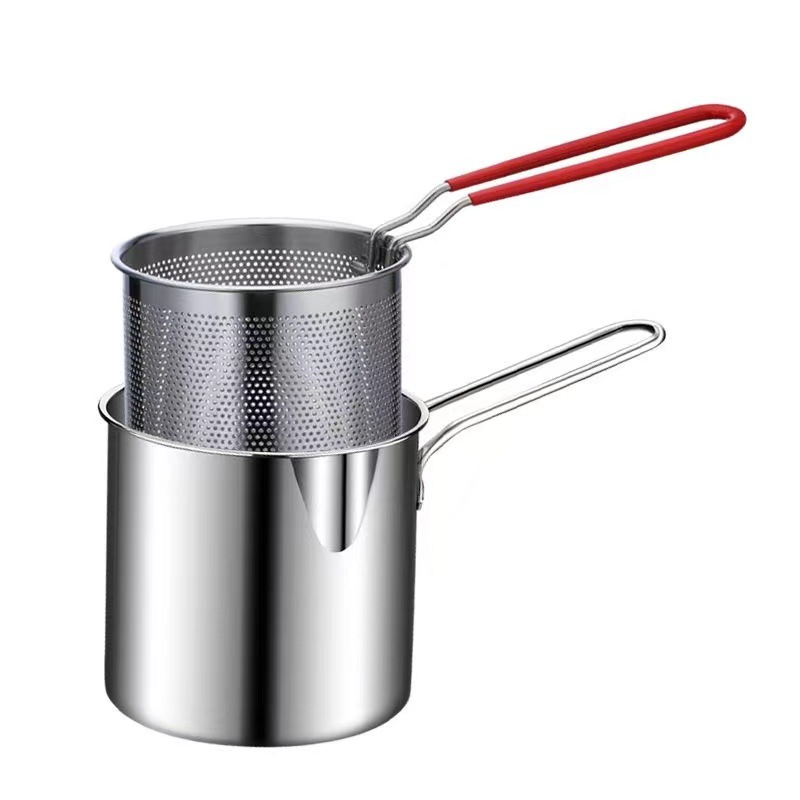 Picture of Stainless Steel Frying Pan Household Small Frying Pan Fried String Pan with Strainer Induction Cooker Province Frying Pan Fried Chicken Fried French Fries