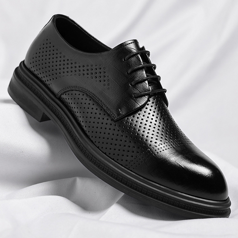 Leather shoes men's summer hollow business dress men's low casual heightening sandals wedding groom shoes a generation of hair