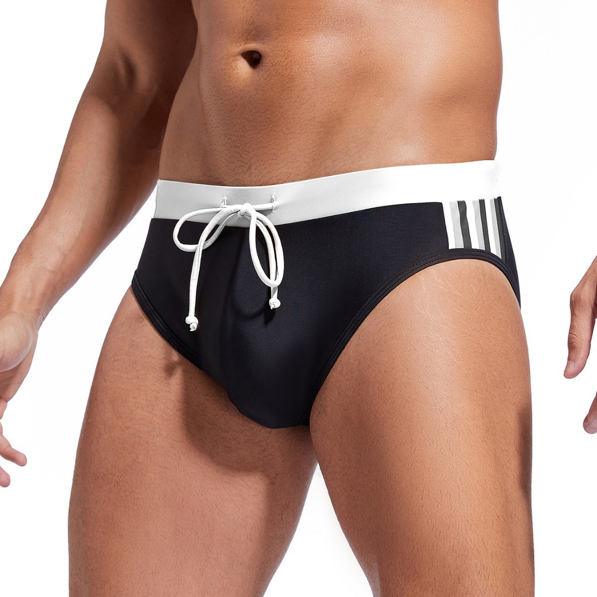 2024 cross-border foreign trade new high elastic anti-exposure anti-embarrassment triangle men's swimming trunks sexy low waist lace-up in stock