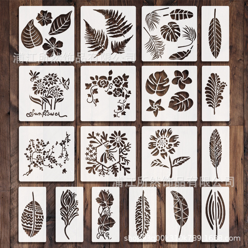18 20cm leaf flower combination Korean cute flower hollow template diy National style embroidery hand-written newspaper Template