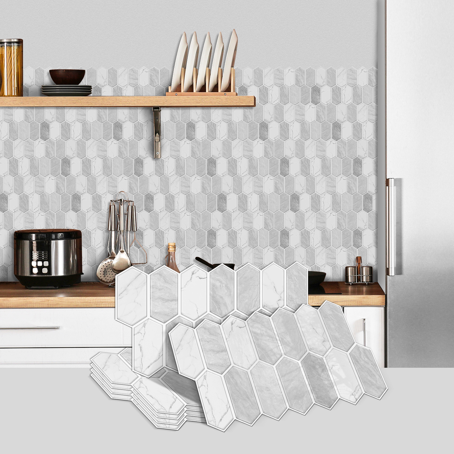 6 pieces of simple special-shaped marble tile stickers kitchen waterproof and oil-proof wall stickers living room bedroom wall wallpaper cross-border